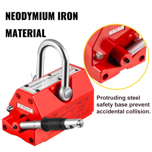 VEVOR Magnetic Lifter, 660LBS Lifting Capability Lifting Magnet, 300KG Hoist Magnet, Neodymium Iron Permanent Magnet Crane, Heavy Duty for Lifting Steel Sheets, Plates, Blocks, and Cylinders