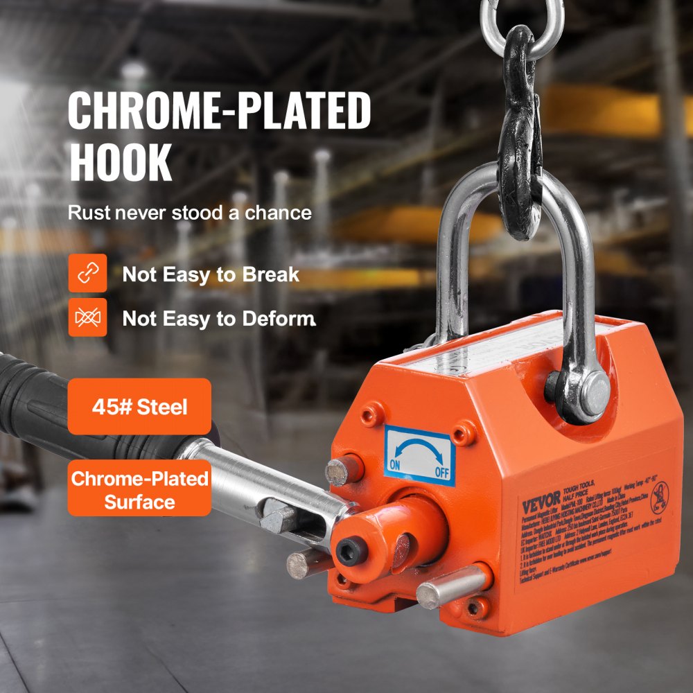 VEVOR Magnetic Lifter, 100 kg/220 lbs Pulling Capacity, 2.5 Safety Factor, Neodymium & Steel, Lifting Magnet with Release, Permanent Lift Magnets, Heavy Duty Magnet for Hoist, Shop Crane, Block, Board