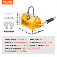 VEVOR Magnetic Lifter, 300 kg Pulling Capacity, 2.5 Safety Factor, Neodymium & Steel, Lifting Magnet with Release, Permanent Lift Magnets, Heavy Duty Magnet for Hoist, Shop Crane, Block, Board