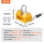 VEVOR magnetic lifter features 3300 lbs capacity, hex wrench, gloves, and dimensions for lifting heavy loads.