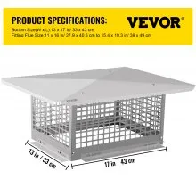 VEVOR Chimney Cap, 13" x 17" Flue Caps, 304 Stainless Steel Fireplace Chimney Cover, Adjustable Metal Spark Arrestor with Bolts Screws, Mesh Chimney Flue Cover for Outside Existing Clay Flue Tile