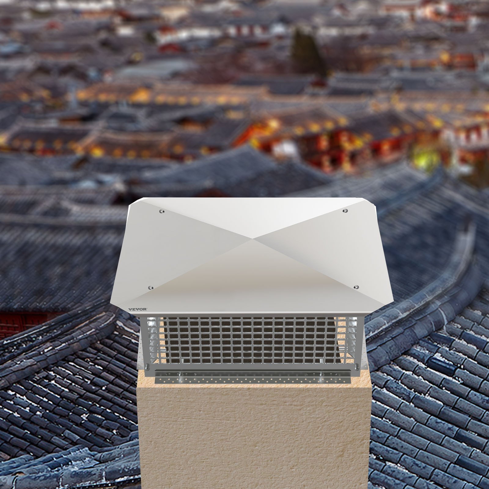 VEVOR Chimney Cap, 13\" x 21\" Flue Caps, 304 Stainless Steel Fireplace Chimney Cover, Adjustable Metal Spark Arrestor with Bolts Screws, Mesh Chimney Flue Cover for Outside Existing Clay Flue Tile