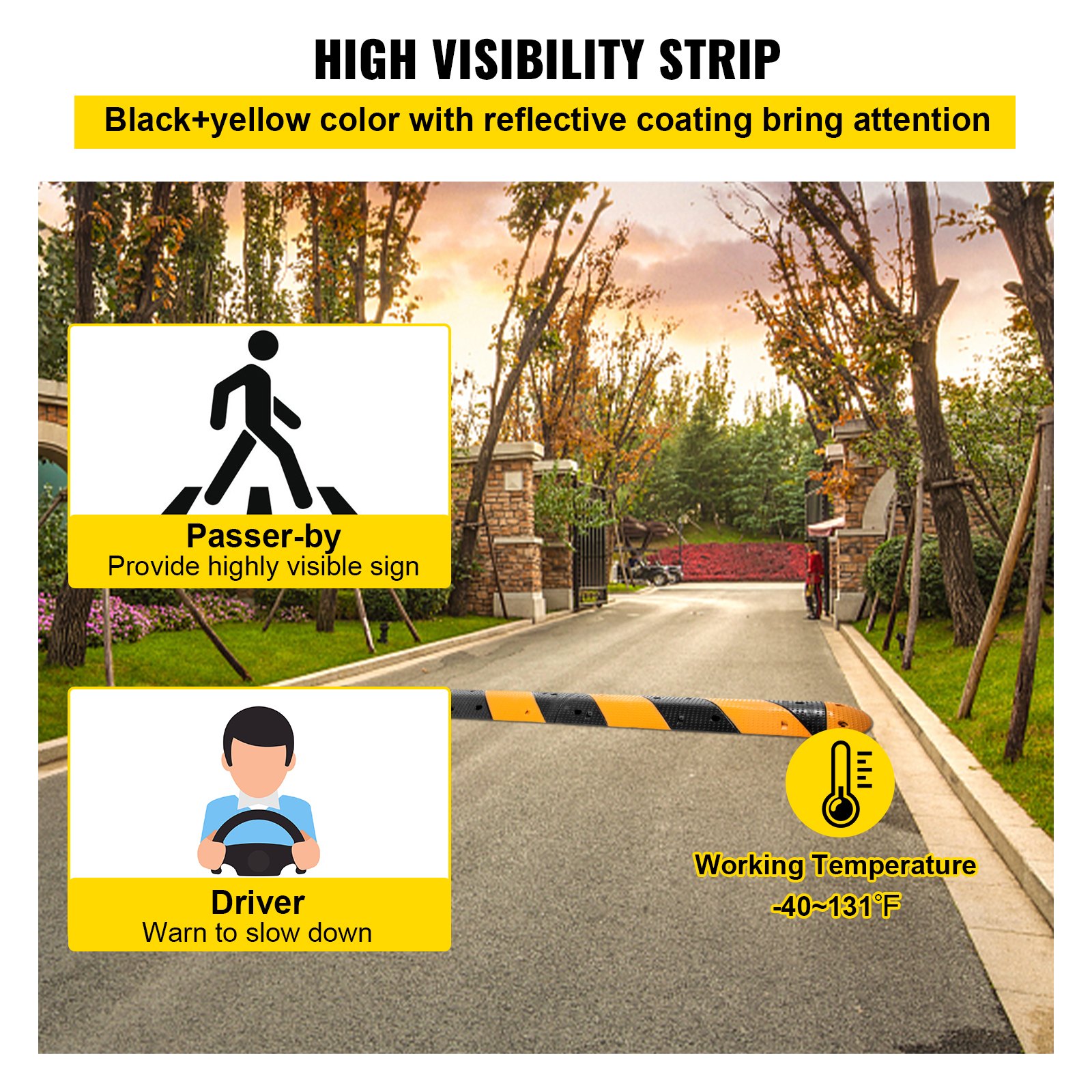 VEVOR Rubber Speed Bump, 2 Pack 2 Channel Speed Bump Hump, 40" Long Modular Speed Bump Rated 22000 LBS Loading, 40.2 x 11.8 x 2.4 Garage Speed Bump for Asphalt Concrete Gravel Driveway with 2 End Cap