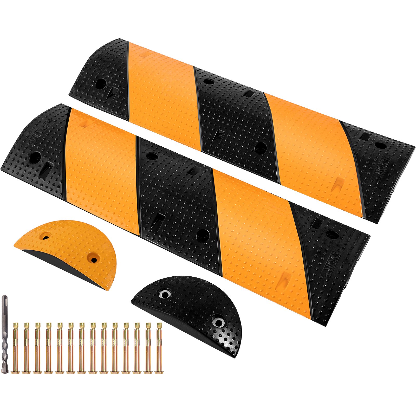 VEVOR Rubber Speed Bump, 2 Pack 2 Channel Speed Bump Hump, 40" Long Modular Speed Bump Rated 22000 LBS Loading, 40.2 x 11.8 x 2.4 Garage Speed Bump for Asphalt Concrete Gravel Driveway with 2 End Cap