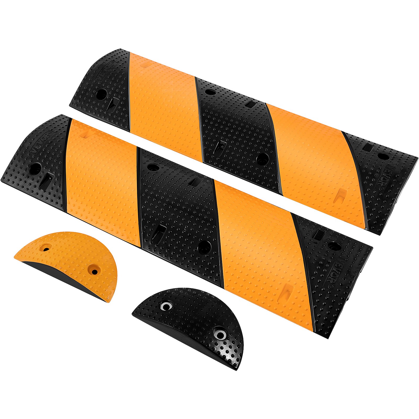 VEVOR Rubber Speed Bump, 2 Pack 2 Channel Speed Bump Hump, 40" Long Modular Speed Bump Rated 22000 LBS Loading, 40.2 x 11.8 x 2.4 Garage Speed Bump for Asphalt Concrete Gravel Driveway with 2 End Cap