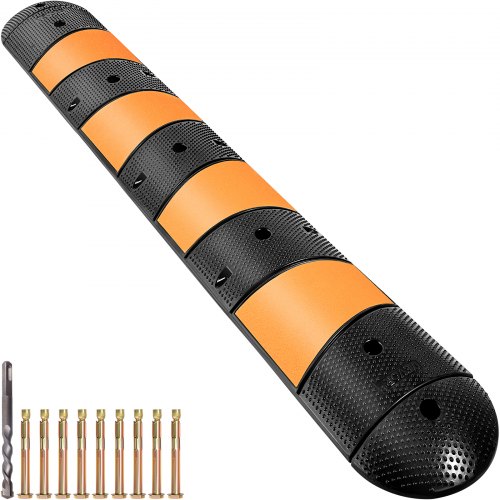 VEVOR Rubber Speed Bump, 1 Pack 2 Channel Speed Bump Hump, 72" Long Modular Speed Bump Rated 22000 LBS Loading, 72.8 x 12.2 x 2.2" Garage Speed Bump for Asphalt Concrete Gravel Driveway with 2 End Cap