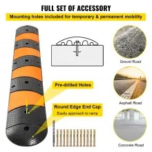 VEVOR Rubber Speed Bump, 1 Pack 2 Channel Speed Bump Hump, 72" Long Modular Speed Bump Rated 22000 LBS Loading, 72.8 x 12.2 x 2.2 Garage Speed Bump for Asphalt Concrete Gravel Driveway with 2 End Cap