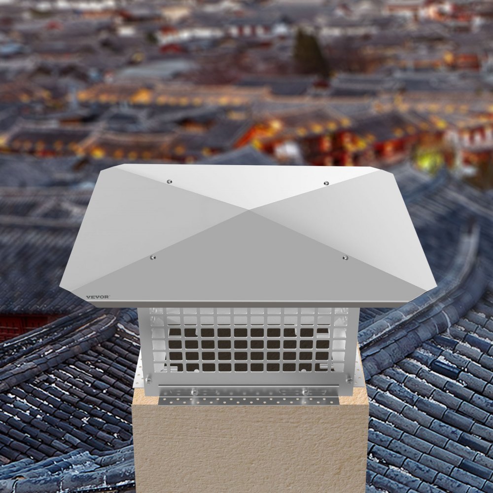 VEVOR Chimney Cap, 8\" x 13\" Flue Caps, 304 Stainless Steel Fireplace Chimney Cover, Adjustable Metal Spark Arrestor with Bolts Screws, Mesh Chimney Flue Cover for Outside Existing Clay Flue Tile