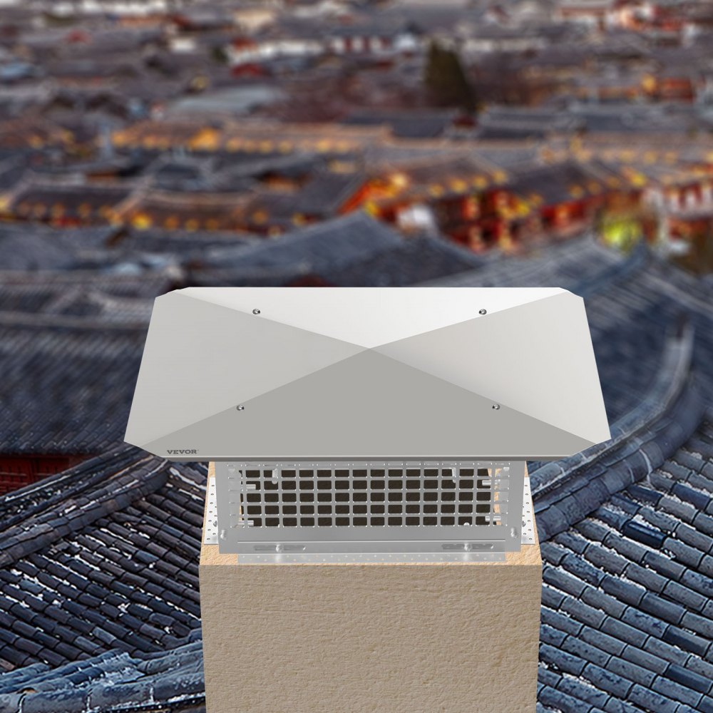 VEVOR Chimney Cap, 8\" x 17\" Flue Caps, 304 Stainless Steel Fireplace Chimney Cover, Adjustable Metal Spark Arrestor with Bolts Screws, Mesh Chimney Flue Cover for Outside Existing Clay Flue Tile