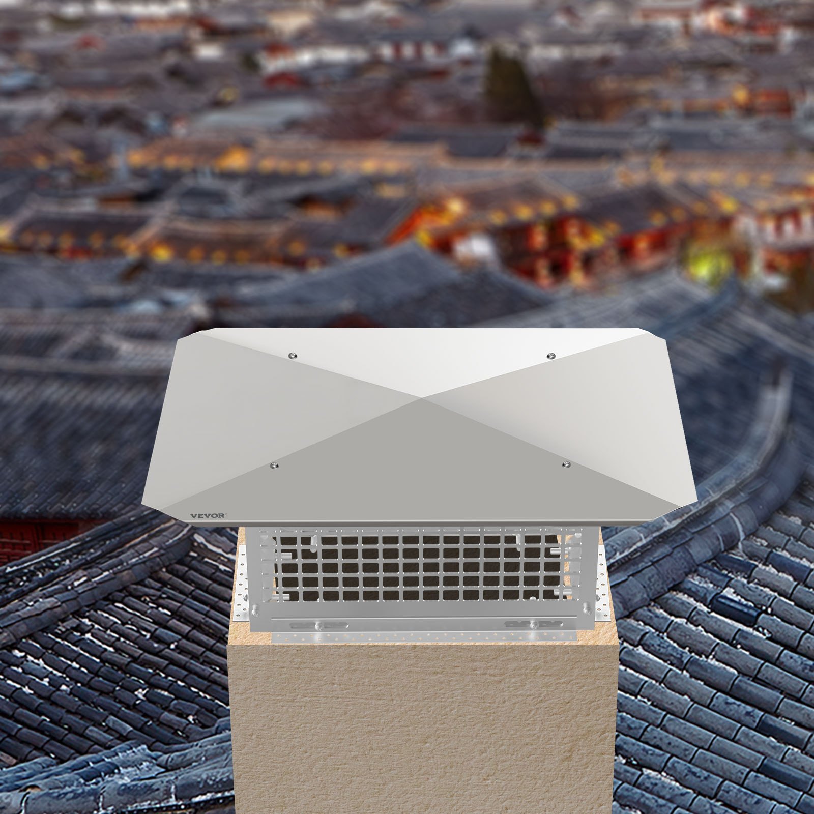 VEVOR Chimney Cap, 8\" x 17\" Flue Caps, 304 Stainless Steel Fireplace Chimney Cover, Adjustable Metal Spark Arrestor with Bolts Screws, Mesh Chimney Flue Cover for Outside Existing Clay Flue Tile