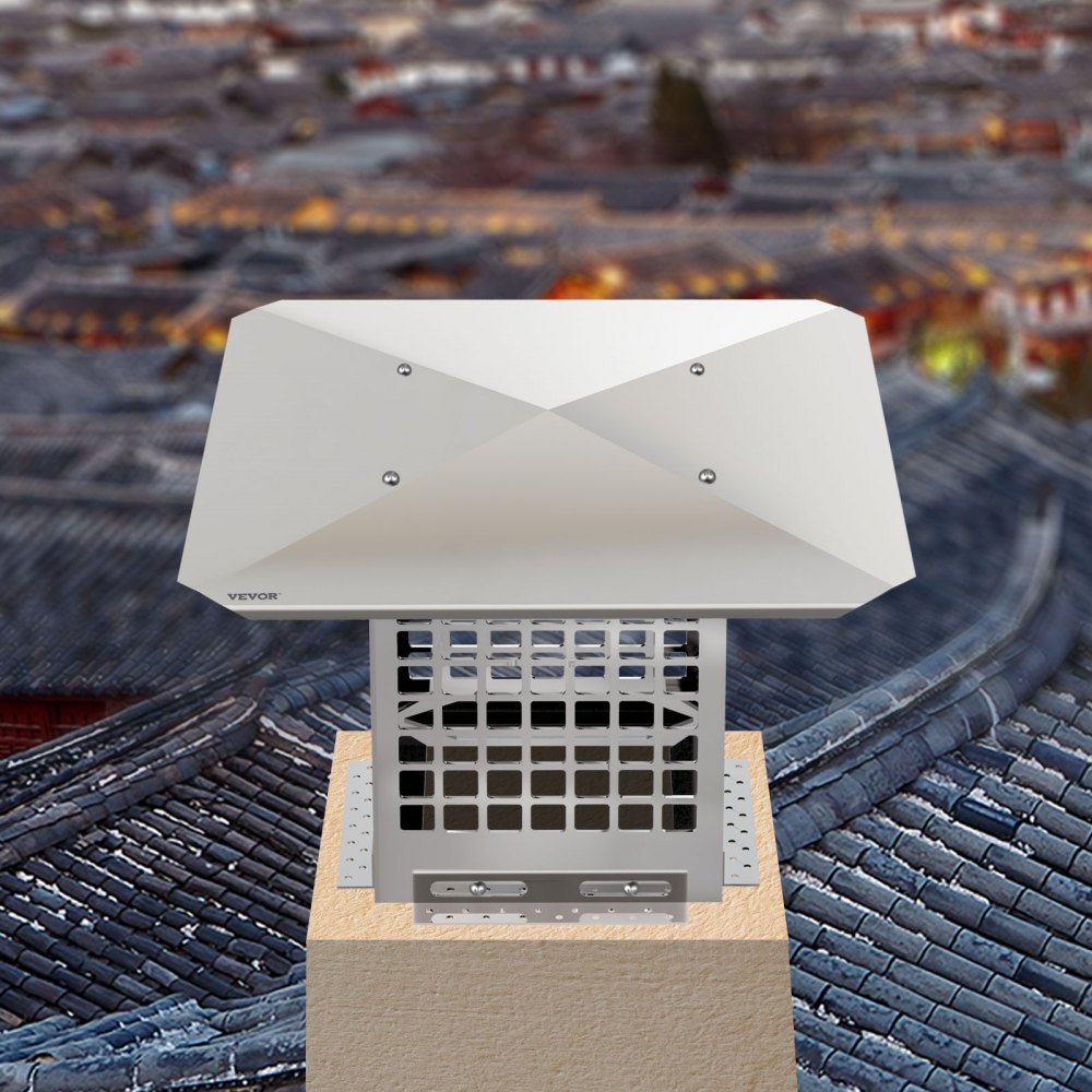 VEVOR Chimney Cap, 8\" x 8\" Flue Caps, 304 Stainless Steel Fireplace Chimney Cover, Adjustable Metal Spark Arrestor with Bolts Screws, Mesh Chimney Flue Cover for Outside Existing Clay Flue Tile