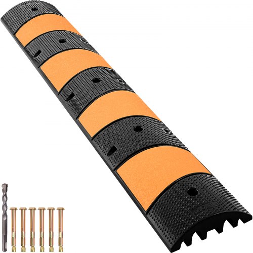 VEVOR Rubber Speed Bump, 1 Pack 2 Channel Speed Bump Hump, 72.8" Long Modular Speed Bump Rated 22000 LBS Load Capacity, 72.8 x 12.2 x 2.2" Garage Speed Bump for Asphalt Concrete Gravel Driveway-6 FT