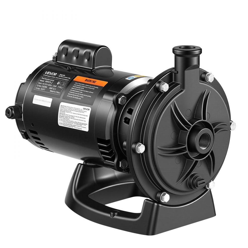 VEVOR Booster Pump 1.5 HP 24 GPM ODP Motor for Pressure Side Pool Cleaners, AC 120V Pool Booster Pump, 150 ft Max Head, NPT 3/4 in Inlet/Outlet, Wide Compatibility, Quick Connect Easy Installation