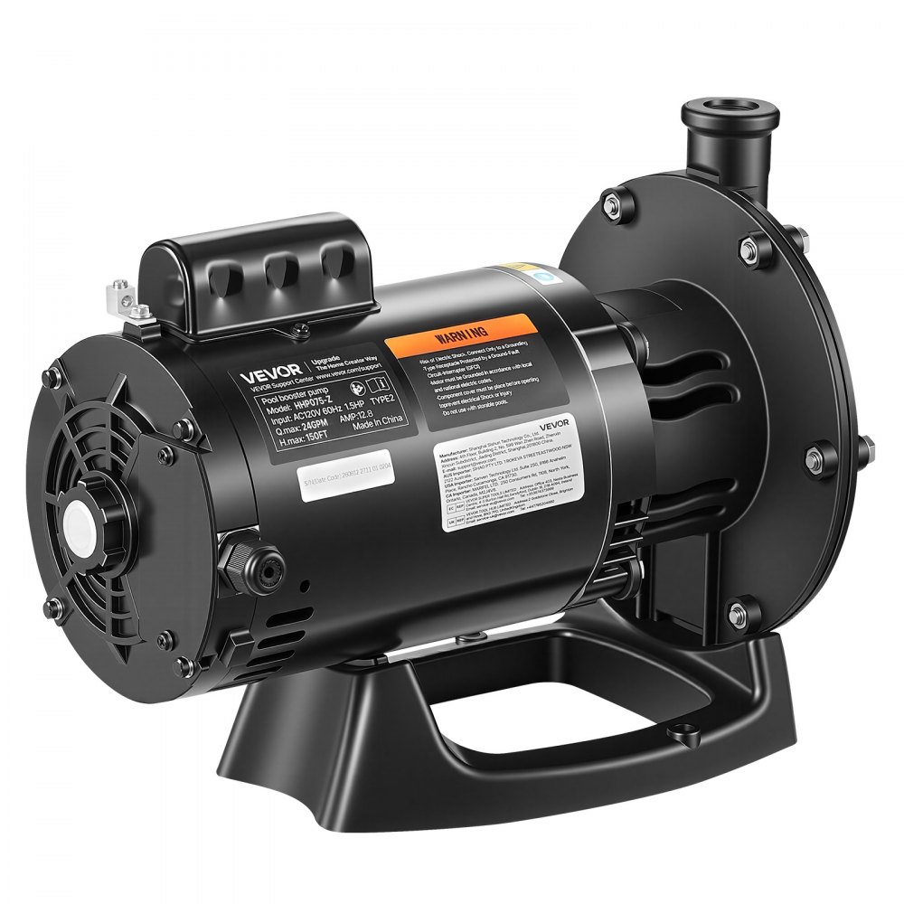 VEVOR Booster Pump 1.5 HP 24 GPM ODP Motor for Pressure Side Pool Cleaners, AC 120V Pool Booster Pump, 150 ft Max Head, NPT 3/4 in Inlet/Outlet, Wide Compatibility, Quick Connect Easy Installation