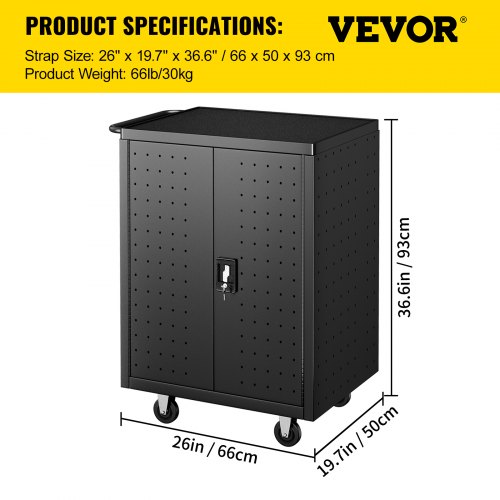 VEVOR Mobile Charging Cart, 32 Device, Two-Layer Charging Cabinet for Laptop Computers, Chromebook, iPad, Tablets, Up to 13-inch Screen Size, Storage Cart with Power Strip, USB Port, and Locking Door