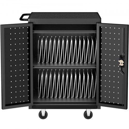 VEVOR Mobile Charging Cart, 32 Device, Two-Layer Charging Cabinet for Laptop Computers, Chromebook, iPad, Tablets, Up to 13-inch Screen Size, Storage Cart with Power Strip, USB Port, and Locking Door