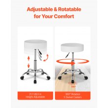 Round Rolling Stool Swivel Work Stool with Wheels Height Adjustable White