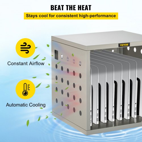 VEVOR Charging Cart, 8 Device, Charging Cabinet for Laptop Computers, Chromebook, iPad, Tablets, Up to 13-inch Screen Size, Wall Charging Box with Power Strip, USB Port, and Locking Front Door