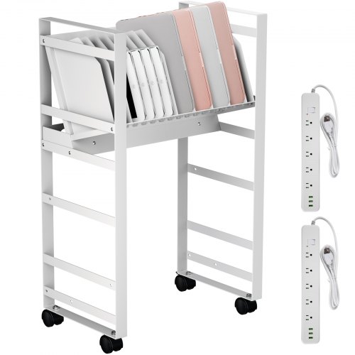 VEVOR Open Charging Cart, 16 Device, Mobile Charging Cabinet for Charge and Transport Laptop Computers, Chromebook, iPad, Tablets, Storage Cart with 16-Outlet Power Strip, Removable Dividers, White
