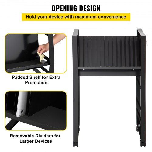 VEVOR Open Charging Cart, 16 Device, Charging Cabinet for Charge and Transport Laptop Computers, Chromebook, iPad, Tablets, Storage Cart with 2 Power Strips, 6 USB Ports, Lockable Casters, Black
