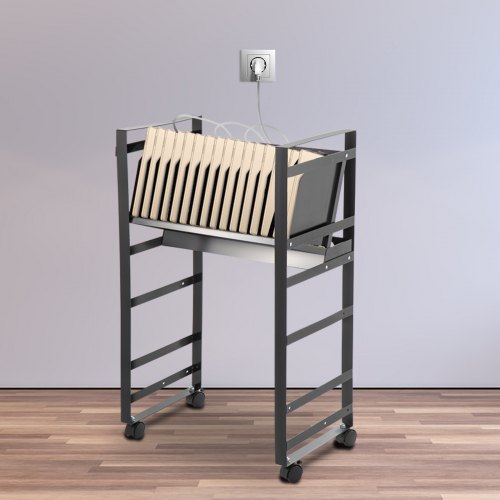 VEVOR Open Charging Cart, 16 Device, Charging Cabinet for Charge and Transport Laptop Computers, Chromebook, iPad, Tablets, Storage Cart with 2 Power Strips, 6 USB Ports, Lockable Casters, Black