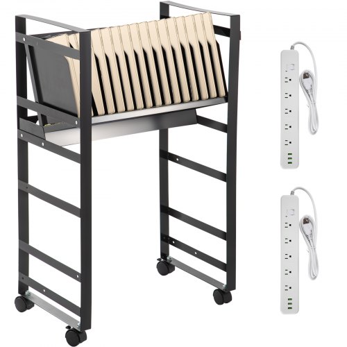 VEVOR Open Charging Cart, 16 Device, Charging Cabinet for Charge and Transport Laptop Computers, Chromebook, iPad, Tablets, Storage Cart with 2 Power Strips, 6 USB Ports, Lockable Casters, Black