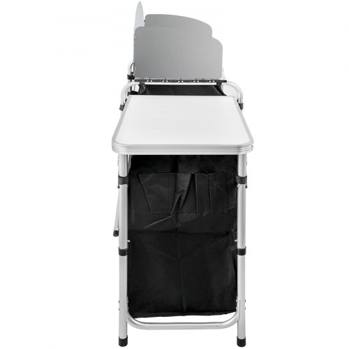 VEVOR Black Camping Outdoor Kitchen Steel Windscreen Camping Kitchen Storage Table 3 Zippered Bags Camping Cook Table 2 Side Tables Camp Cook Table Portable Outdoor Camping Table for Outdoor Activit