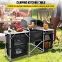 VEVOR Camping Kitchen Table, Aluminum Portable Folding Camp Cook Table with Windshield, Storage Organizer, Quick Installation for Outdoor Picnic Beach Party Cooking, Black