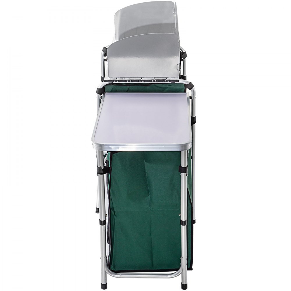 VEVOR Outdoor Camping Kitchen 3 Zippered Bags, Camping Cook Table Steel Windscreen, Camping Kitchen Table 2 Side Tables, Portable Camp Cook Table for Outdoor Activities Green
