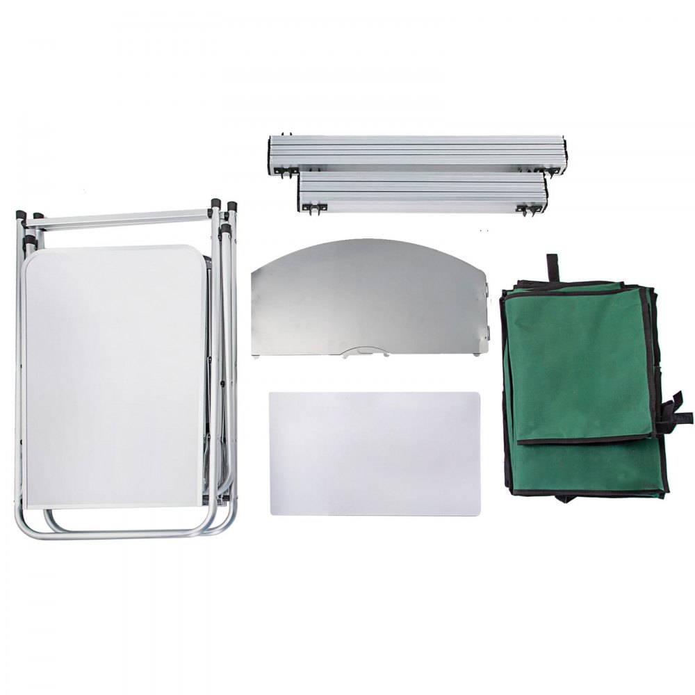 VEVOR Outdoor Camping Kitchen 3 Zippered Bags, Camping Cook Table Steel Windscreen, Camping Kitchen Table 2 Side Tables, Portable Camp Cook Table for Outdoor Activities Green