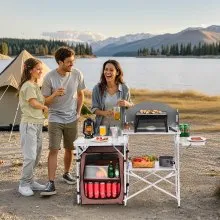 Camping Kitchen Table Picnic Cabinet Folding Cooking Storage Rack Portable Brown