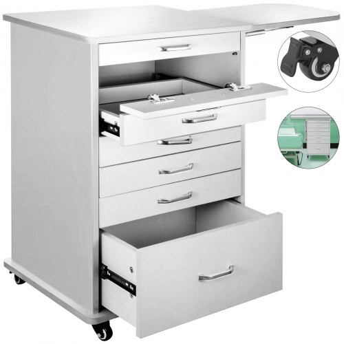 5 Drawers Dental Medical Utility Mobile Cabinet Cart W/ Side Shelf