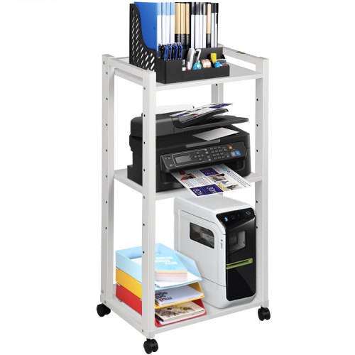 VEVOR Printer Stand, 3-Tier Rolling Printer Cart, Adjustable Storage Shelf Rack on Lockable Wheels, 19.69x 13.78x 42 inch Printer Table for Home Office Small Spaces Organization, White