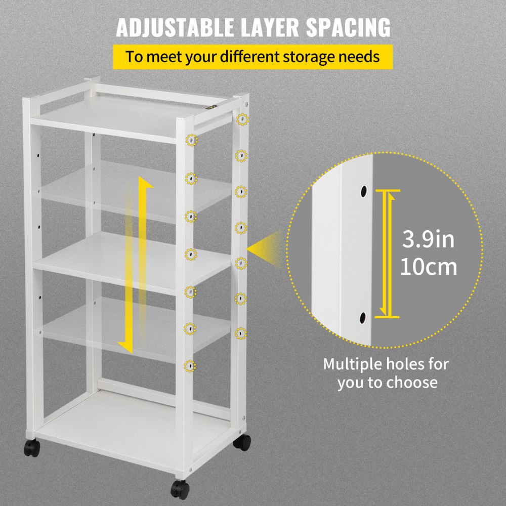 VEVOR Soporte para impresora, carrito con ruedas de 3 niveles, estante de almacenamiento ajustable con ruedas bloqueables, mesa de impresora de 50 x 35 x 107 cm para organizar espacios pequeños en casa o oficina, color blanco