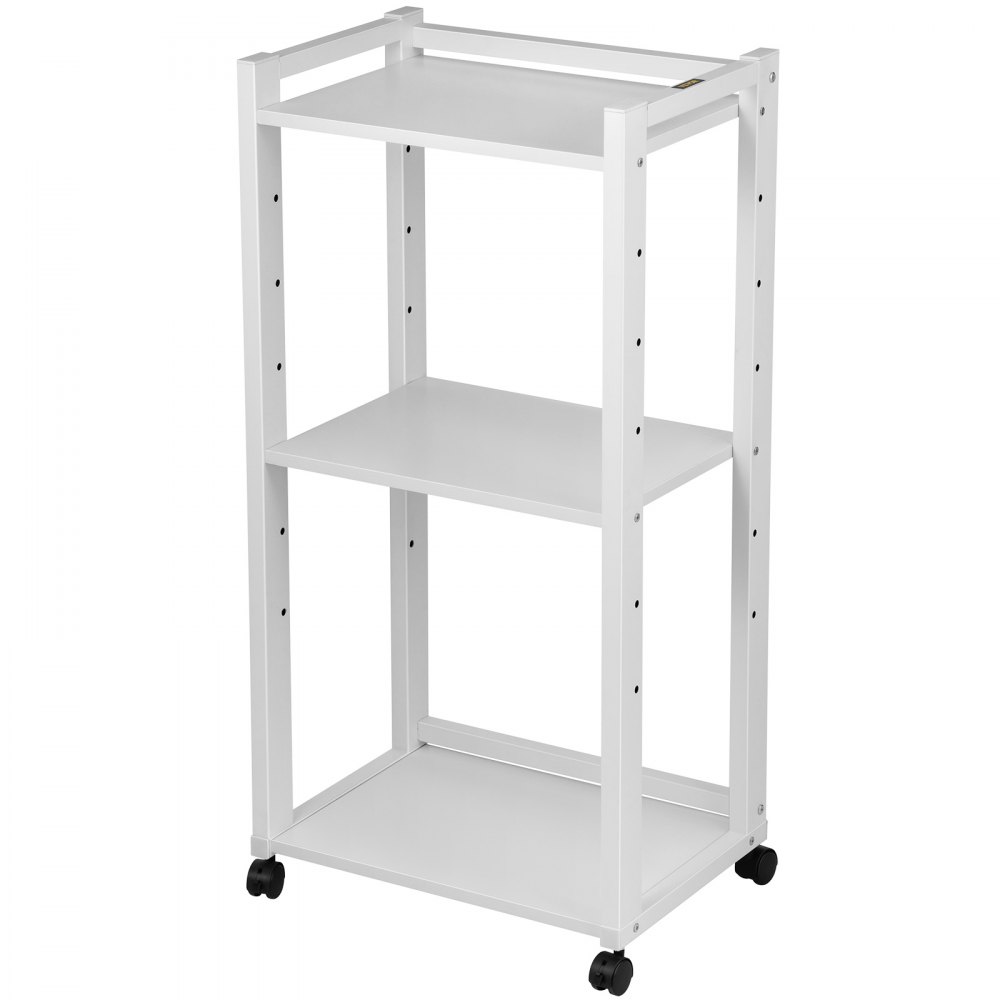 VEVOR Soporte para impresora, carrito con ruedas de 3 niveles, estante de almacenamiento ajustable con ruedas bloqueables, mesa de impresora de 50 x 35 x 107 cm para organizar espacios pequeños en casa o oficina, color blanco