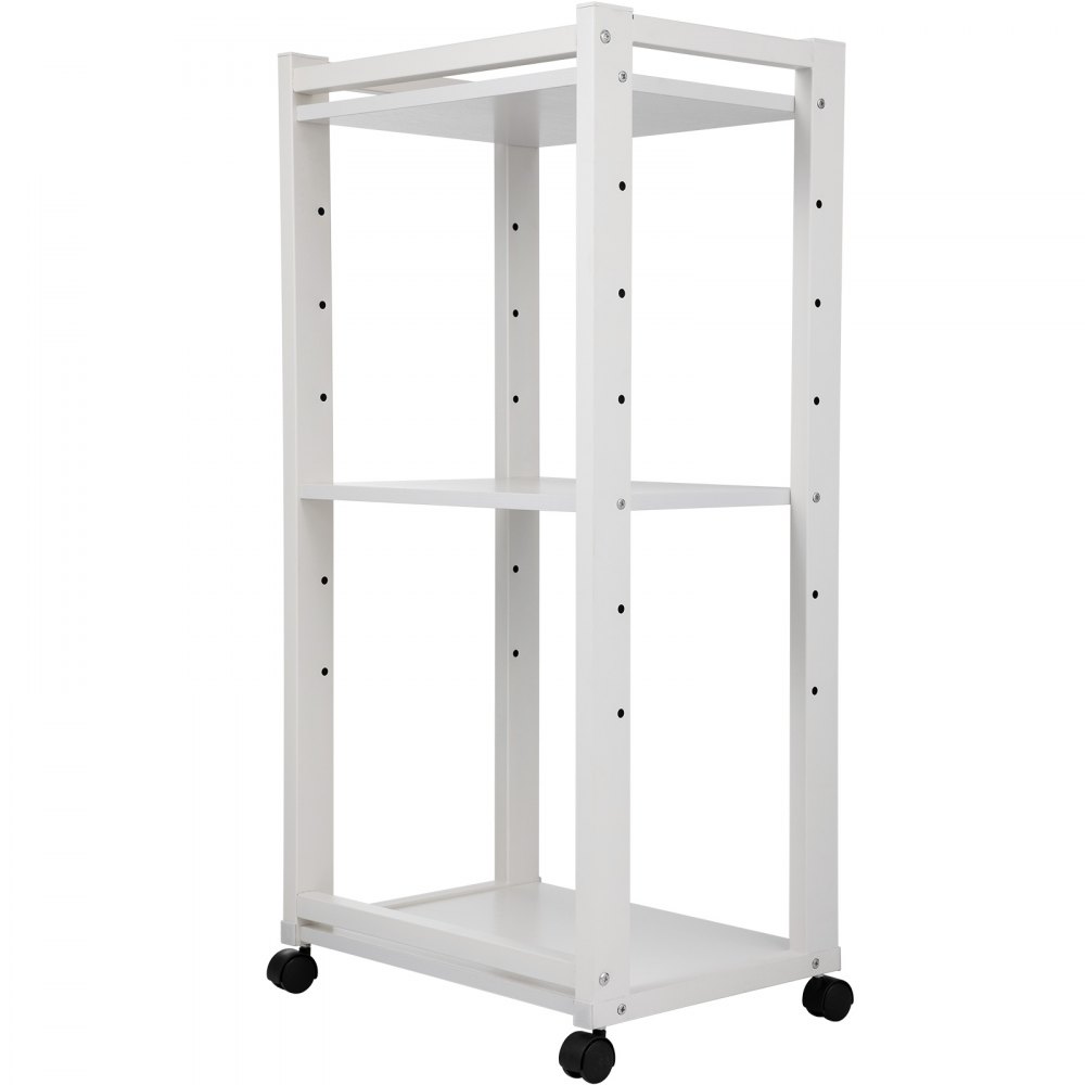 VEVOR Soporte para impresora, carrito con ruedas de 3 niveles, estante de almacenamiento ajustable con ruedas bloqueables, mesa de impresora de 50 x 35 x 107 cm para organizar espacios pequeños en casa o oficina, color blanco