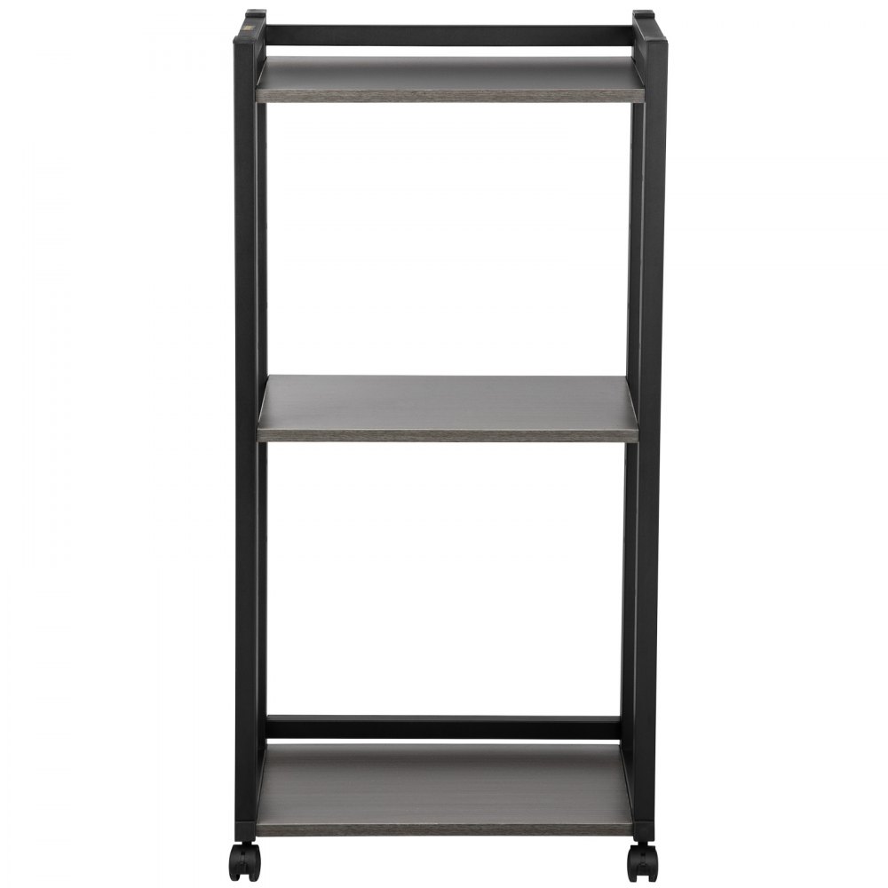 three-tier VEVOR printer stand with black frame and wheels, ideal for office organization.