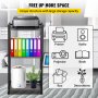 VEVOR printer stand with 3-layer storage, rainbow binders, printer, and office supplies in modern room.