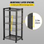 VEVOR printer stand with adjustable shelves and wheels, showing 3.9-inch spacing for customizable storage.