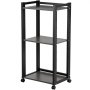 VEVOR printer stand with three shelves, black metal frame, and caster wheels for mobility.
