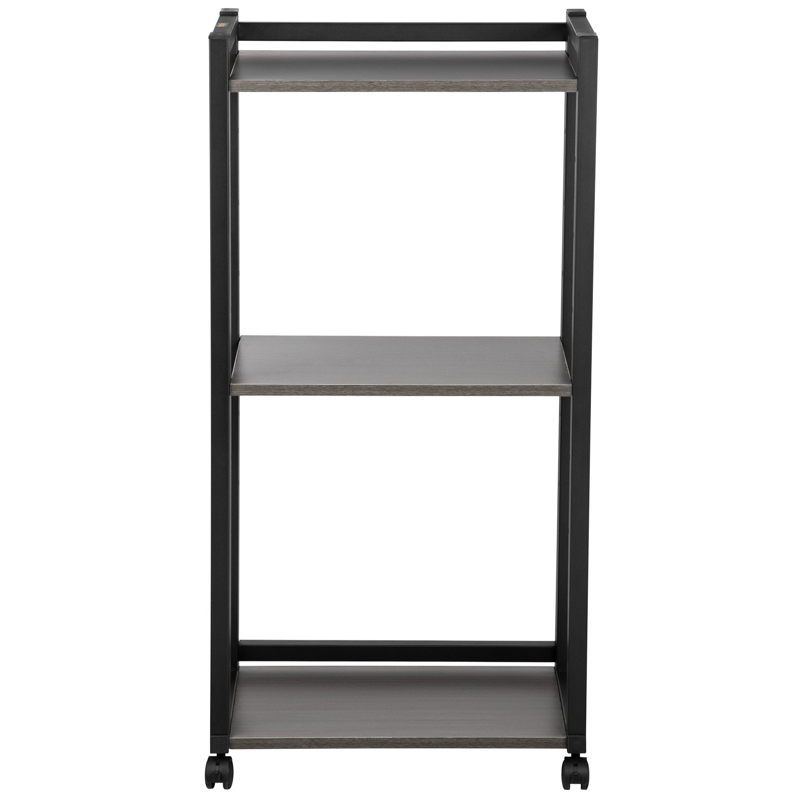 three-tier VEVOR printer stand with black frame and wheels, ideal for office organization.