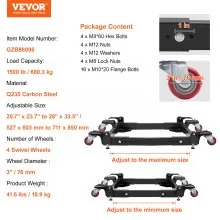 VEVOR Mobile Base, 1500 lbs Capacity, Adjustable from 20.7" x 23.7" to 28" x 33.5", Heavy Duty Universal Mobile Base Stand with 4 Swivel Wheels, for Woodworking Equipment, Bandsaw, Power Tool, Machine