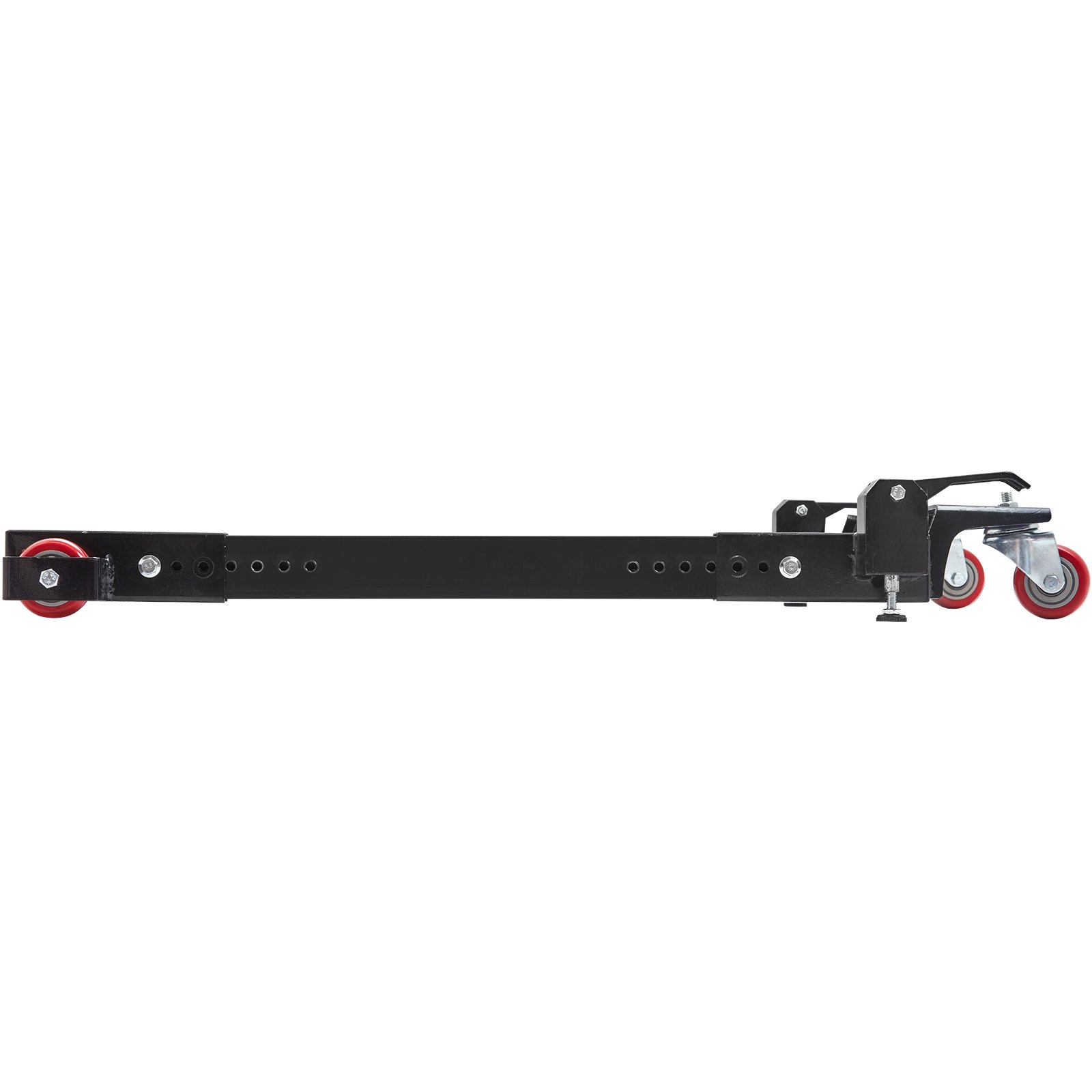 VEVOR mobile base with adjustable steel frame and red caster wheels for machine mobility.