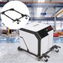 VEVOR mobile base with adjustable frame and caster wheels in an industrial warehouse setting.