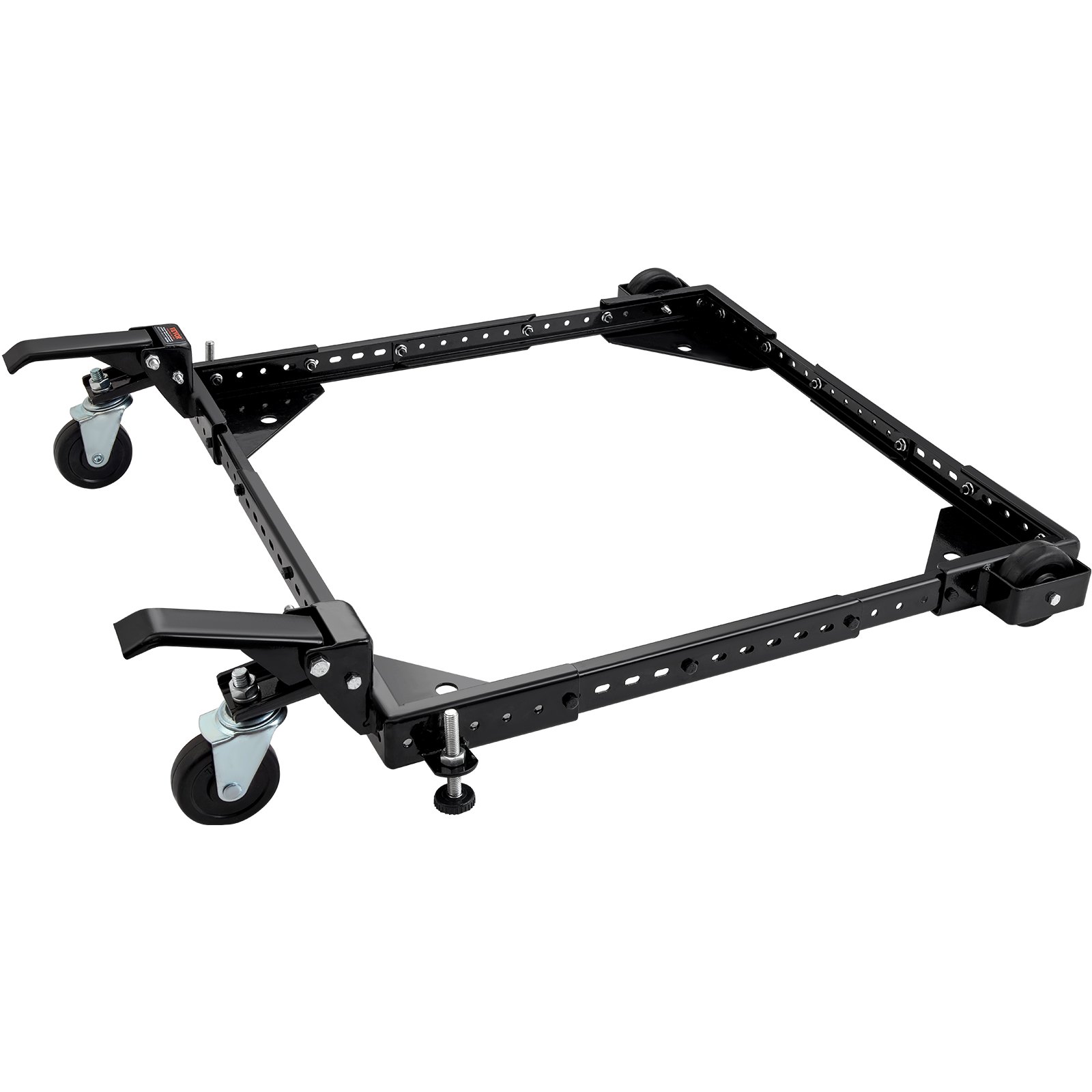 VEVOR mobile base with adjustable frame, swivel casters, and locking levers for easy equipment mobility.