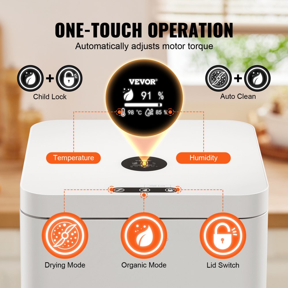 VEVOR Kitchen Composter, 5 L Electric Composter for Kitchen, Smart Countertop Composter Indoor, Kitchen Food Recycler with 2 Modes, Turn Food Waste into Natural Fertilizer with a Single Button