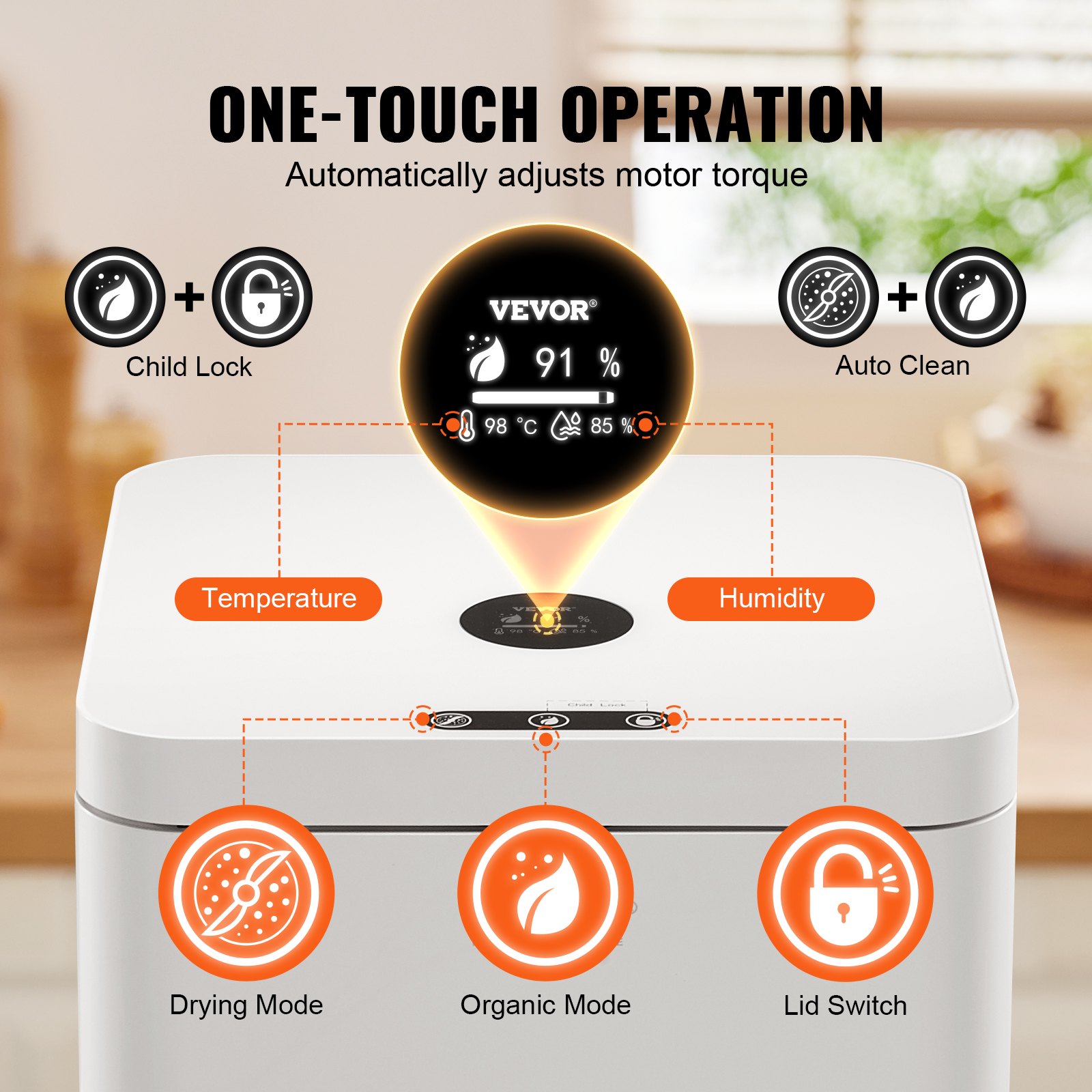 VEVOR Kitchen Composter, 5 L Electric Composter for Kitchen, Smart Countertop Composter Indoor, Kitchen Food Recycler with 2 Modes, Turn Food Waste into Natural Fertilizer with a Single Button