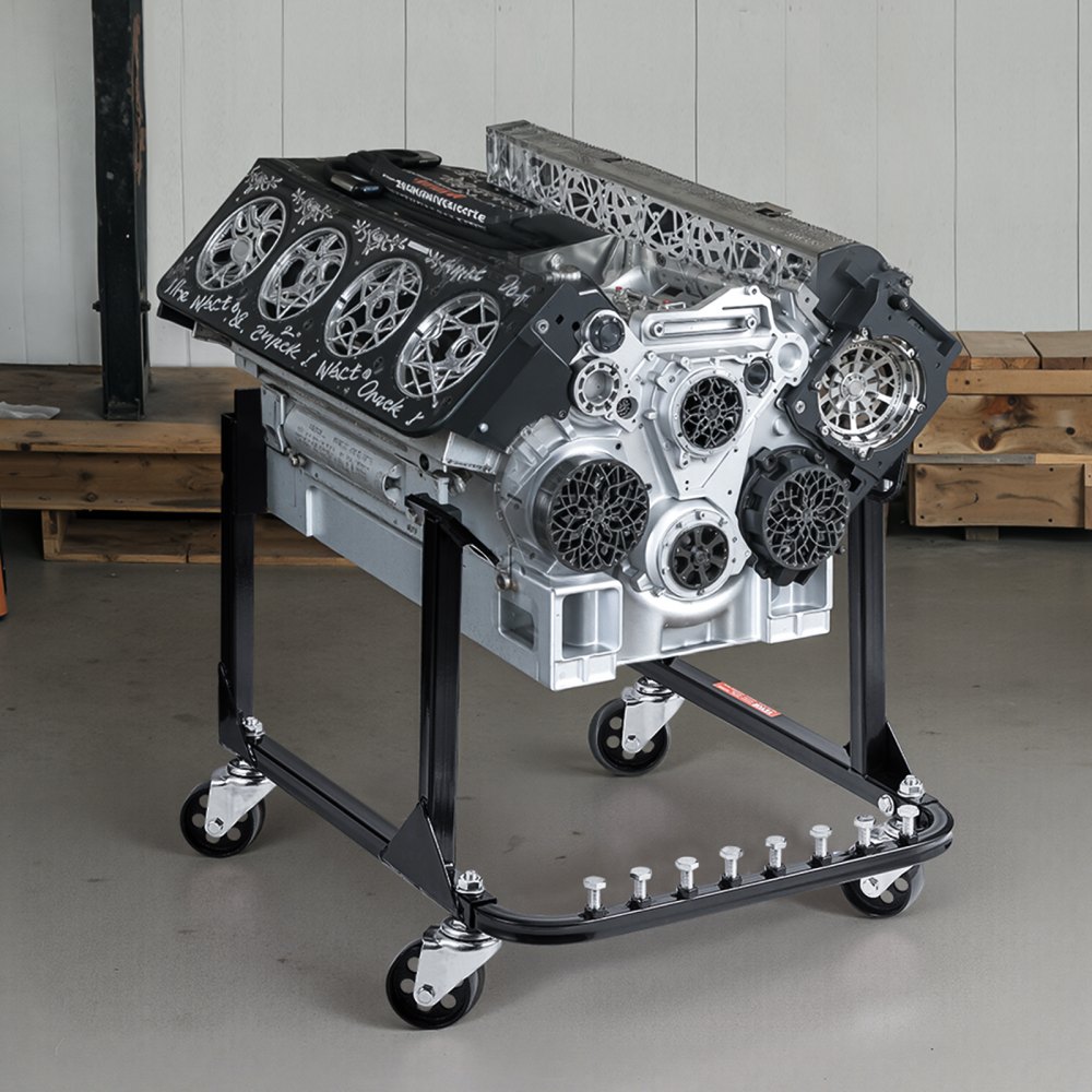 VEVOR Engine Stand, 340 KG Load Capacity Engine Motor Stand, Heavy-Duty Steel Motor Holder with 4 Swivel Casters and 4 Hook Positions, Suitable for BB-CHEVY and GEN-1 SB-CHEVY Engines