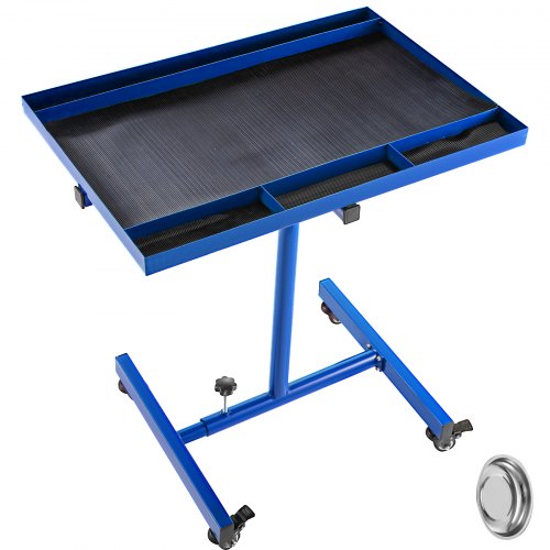 VEVOR 55lbs Capacity Rolling Tool Table 30x20inch Tear Down Tray Mobile Work Table with 4 Swivel Wheels and Adjustable Height Mechanic Table for Holding Automotive Tools in Blue