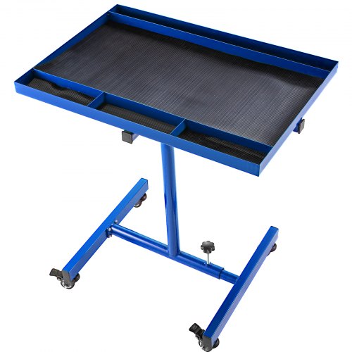 VEVOR 55lbs Capacity Rolling Tool Table 30x20inch Tear Down Tray Mobile Work Table with 4 Swivel Wheels and Adjustable Height Mechanic Table for Holding Automotive Tools in Blue
